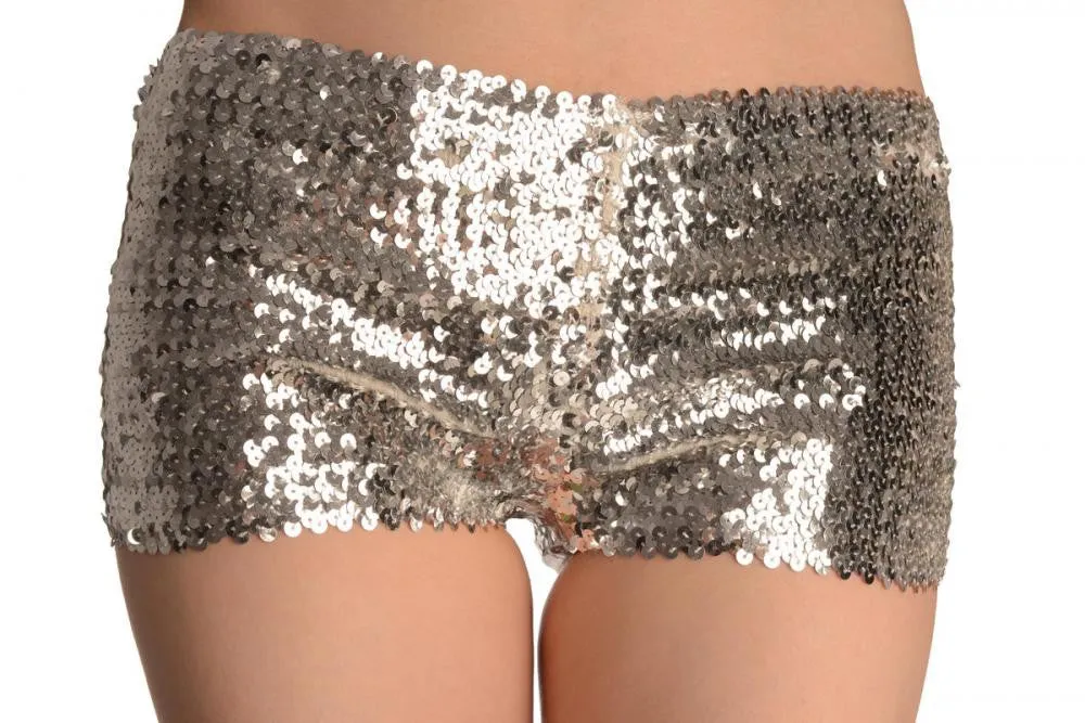 Silver Sequined Party Shorts