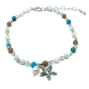 Silver Starfish Beaded Anklet Bracelet