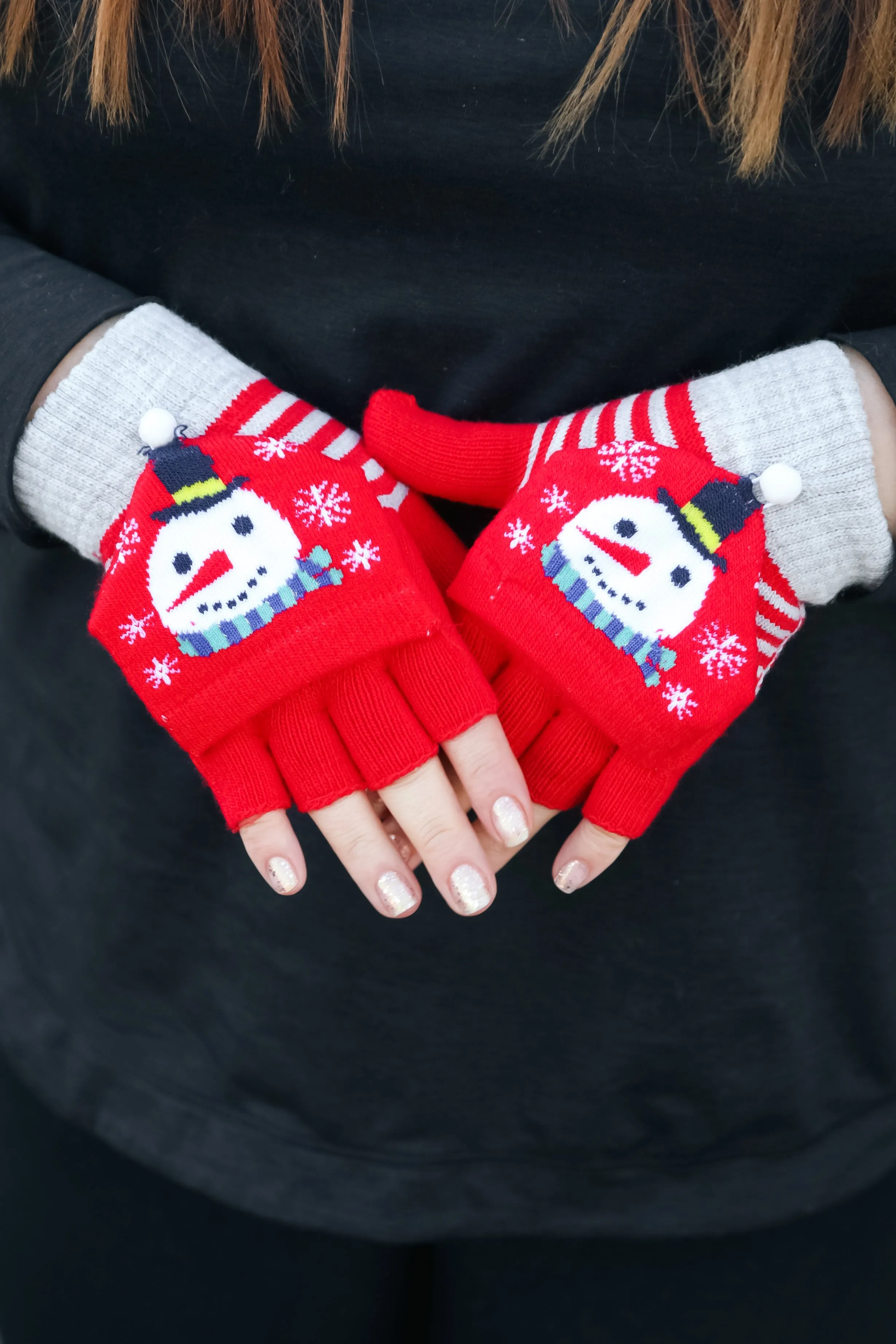 Snowman Fingerless Gloves with Convertible Mittens