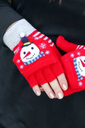 Snowman Fingerless Gloves with Convertible Mittens