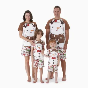 Snowman Reindeer Scarf Short Sleeve Christmas Pajamas Set