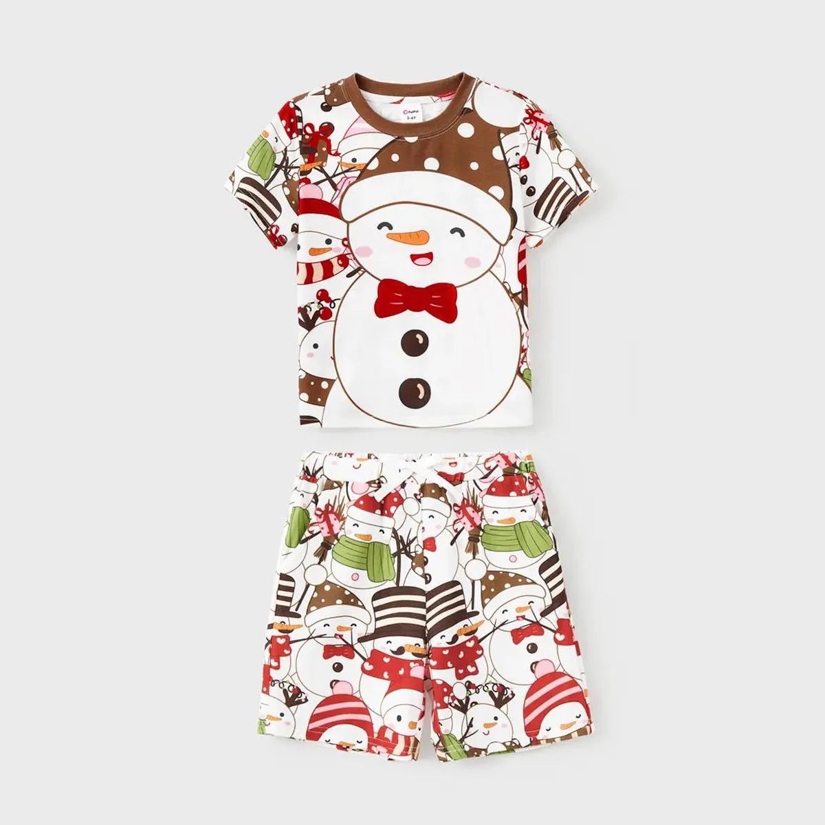 Snowman Reindeer Scarf Short Sleeve Christmas Pajamas Set