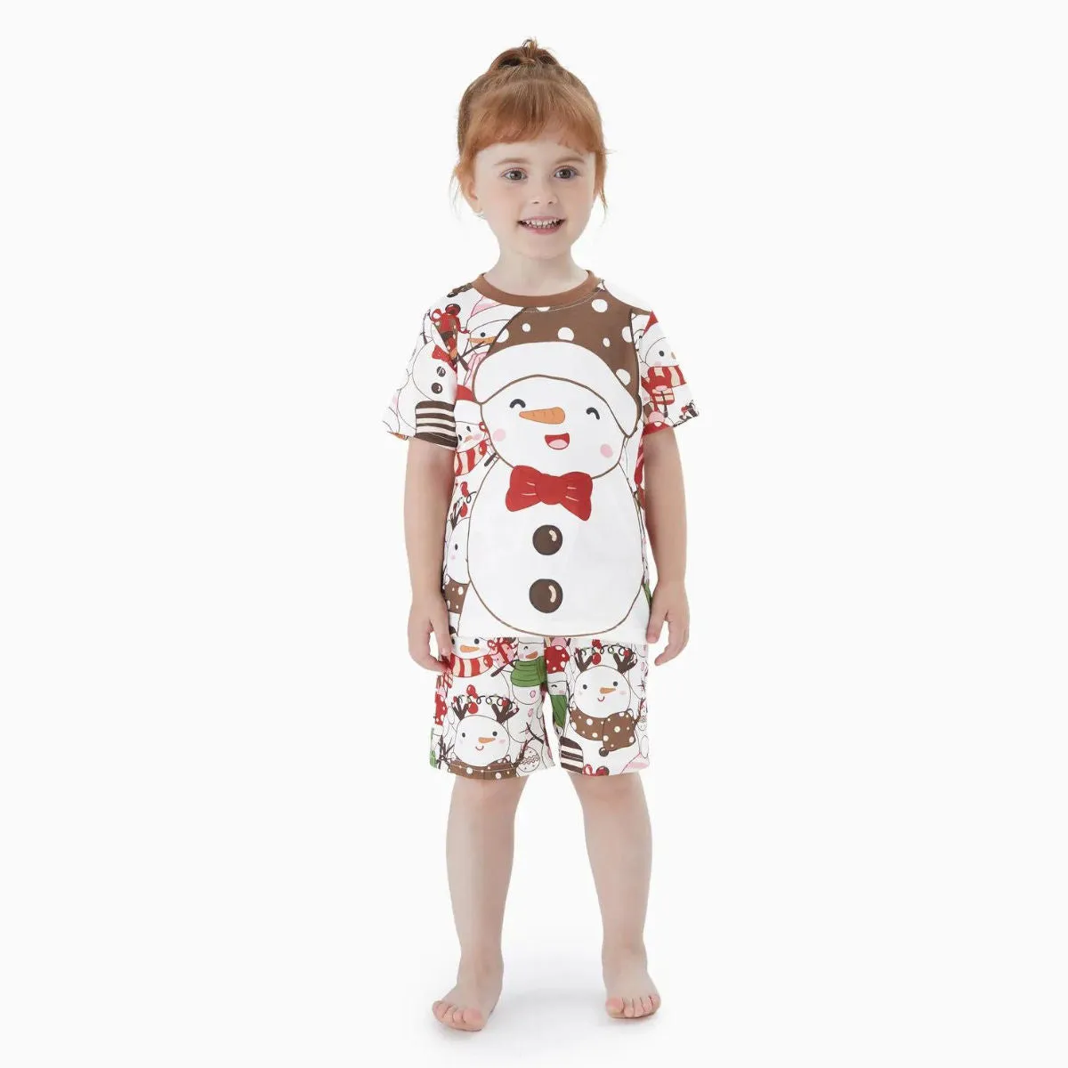 Snowman Reindeer Scarf Short Sleeve Christmas Pajamas Set