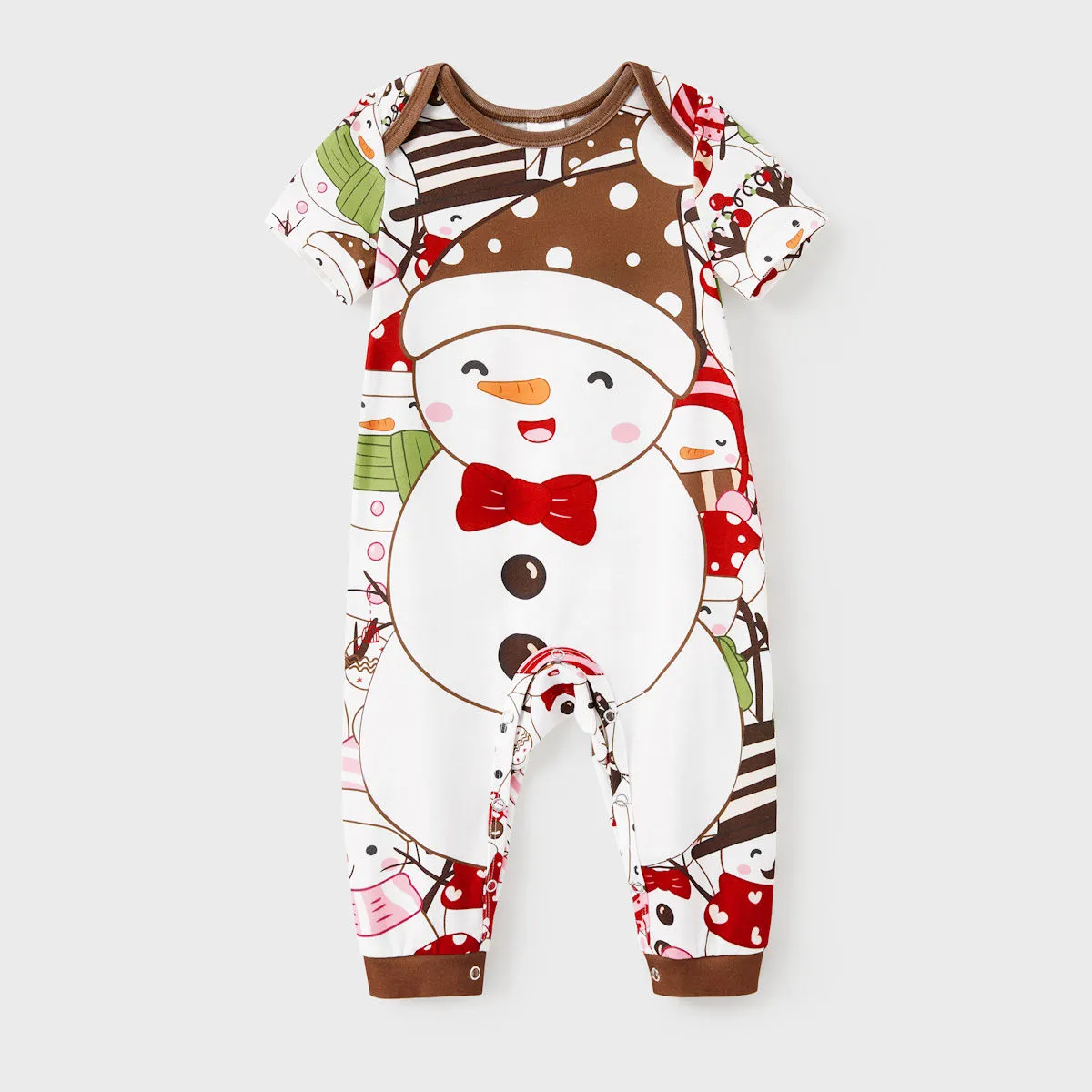 Snowman Reindeer Scarf Short Sleeve Christmas Pajamas Set