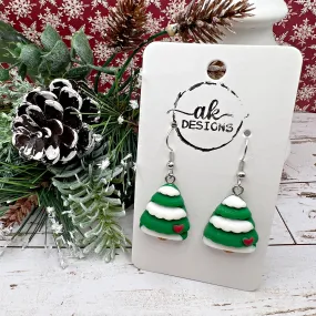 Snowy Pine Tree Kawaii Earrings - Hypoallergenic Holiday Earrings with Tiny Heart Detail and Hypoallergenic Hooks - Winter Wonderland Festive Charm for Christmas