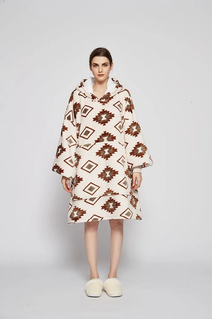 Snuggly™ Oversized Rhomboid Pattern Blanket Hoodie