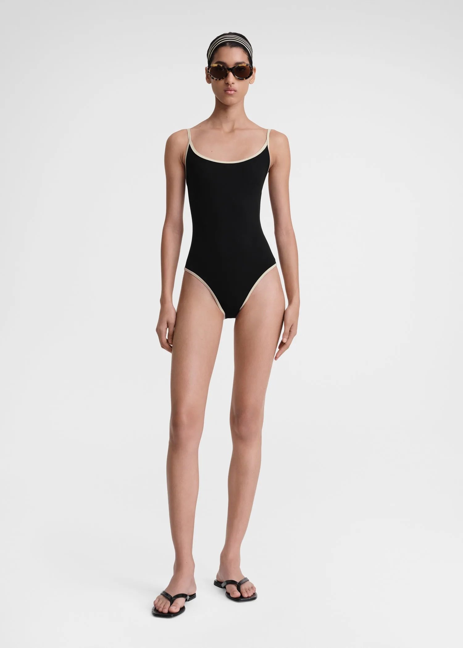 Stripe edge swimsuit black