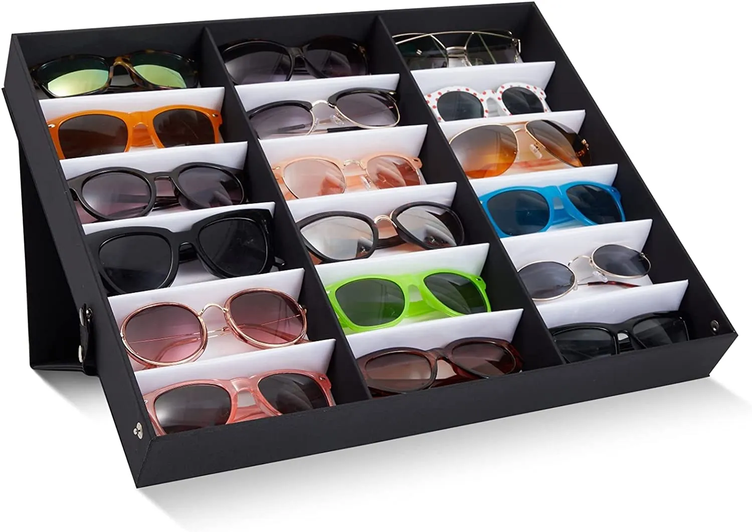 Sunglasses Display Case 18 Slot for Women and Men, Eyeglass Storage Case for Multiple Glasses, Eyewear Holder for Dresser, Closet, Travel