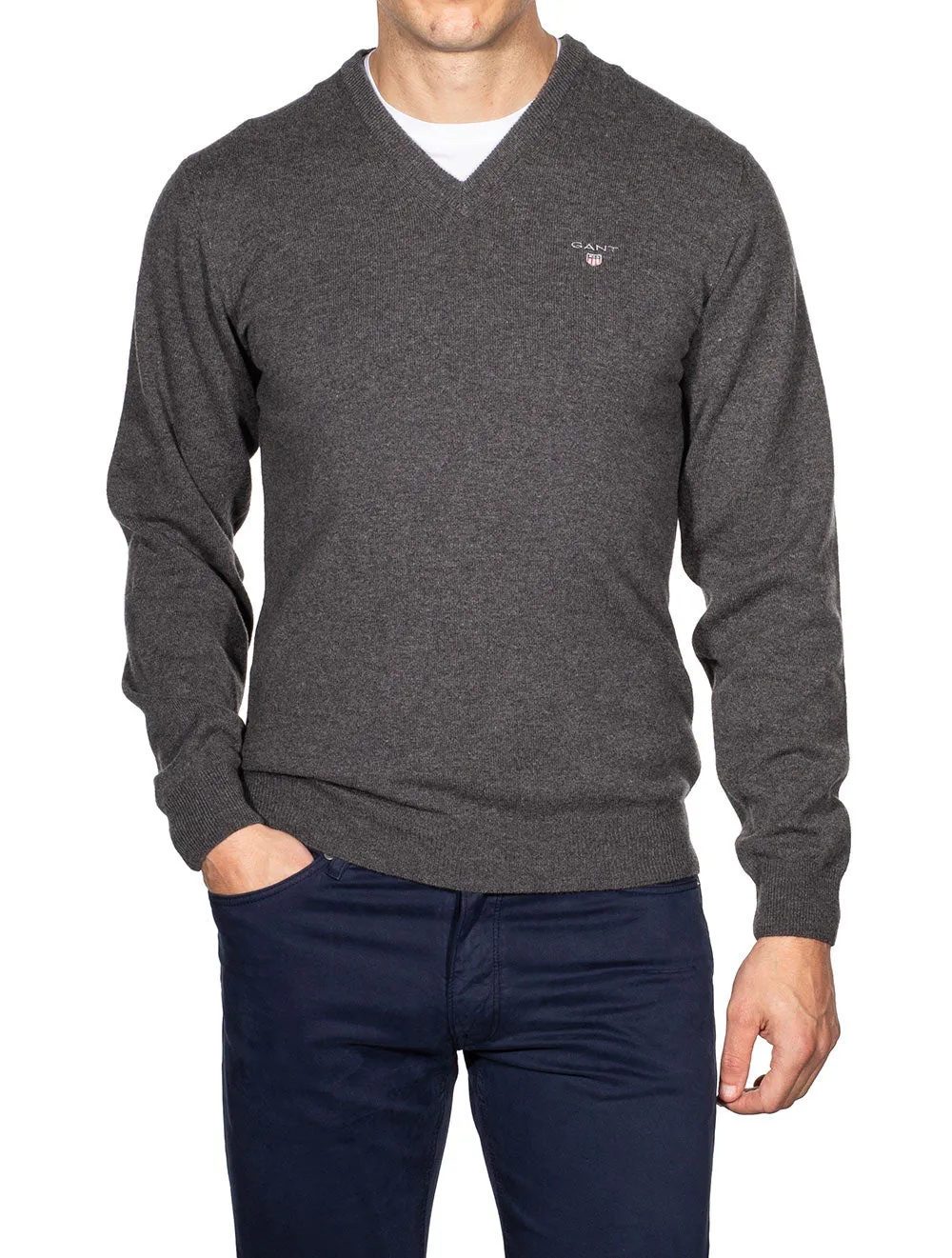 Super Fine Lambswool V-Neck Sweater Antracite Melange