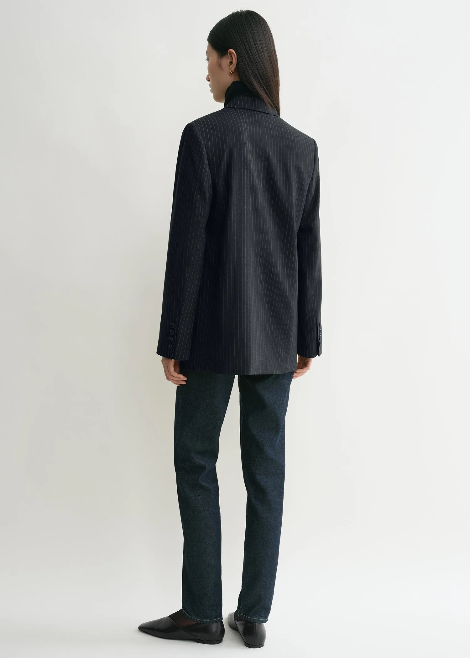 Tailored pinstriped suit jacket navy