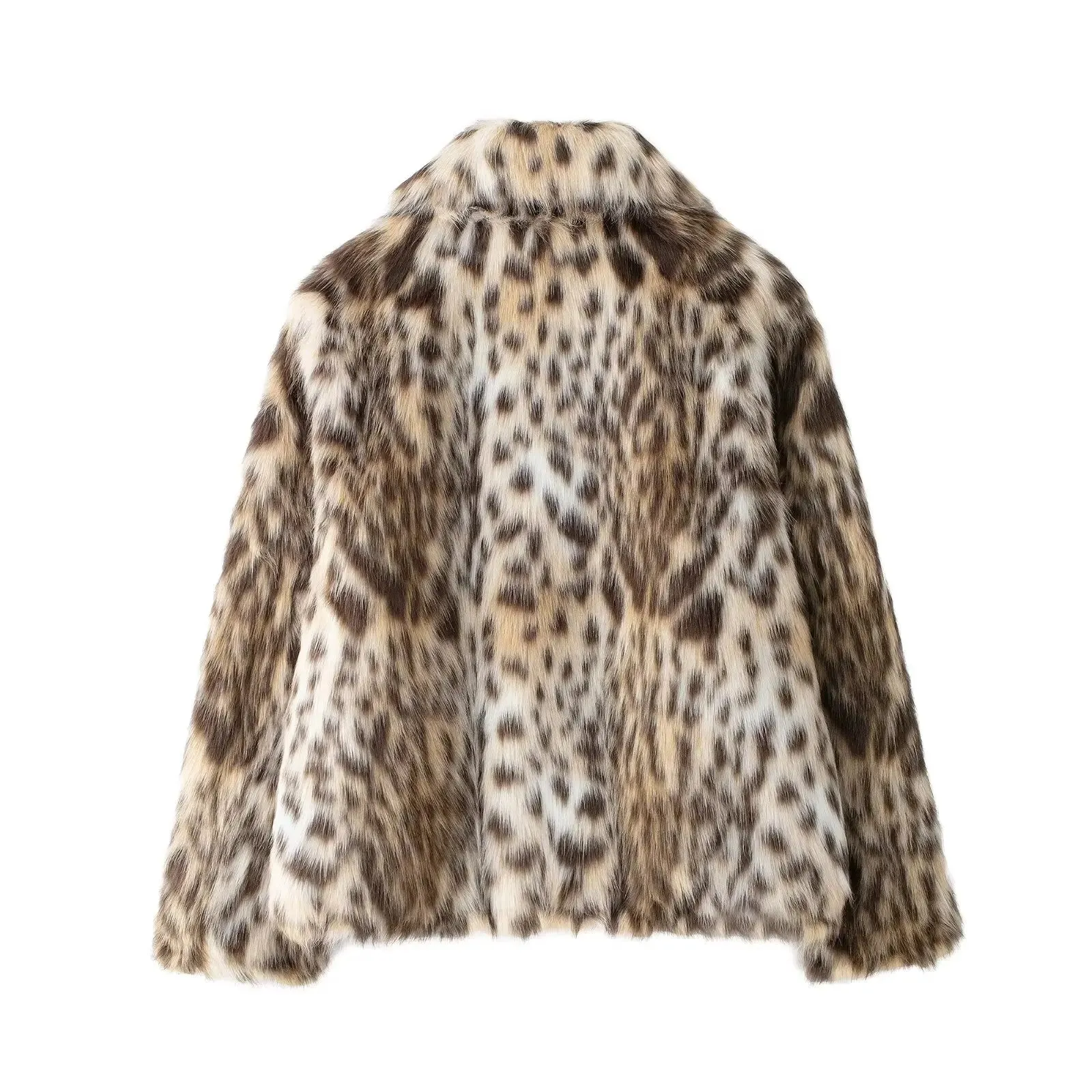 TAVIMART  -  Winter Woman Lapel Long Sleeves Side Pockets Casual Coat Fashion Women Leopard Print Faux Fur Loose Slim Warm Coat Mujer