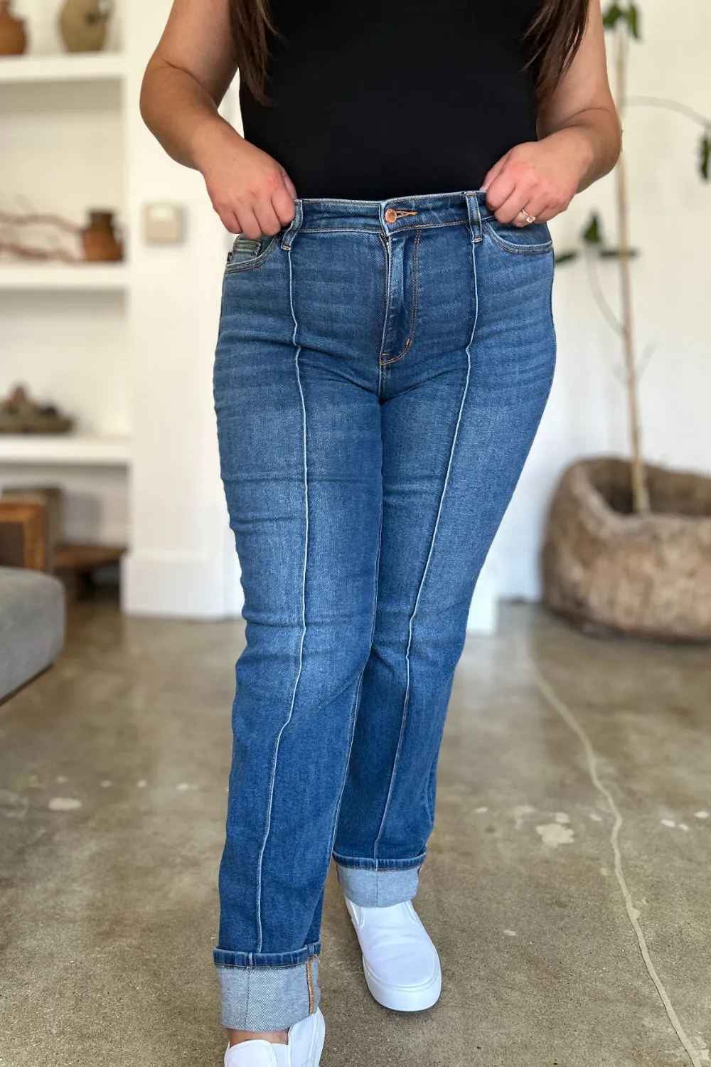 TEEK - JB Full Size High Waist Front Seam Straight Jeans