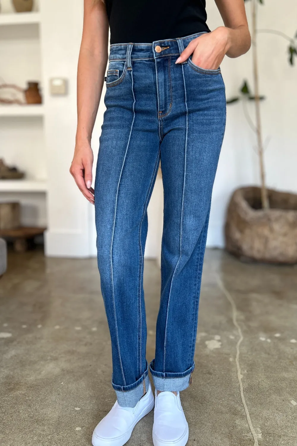 TEEK - JB Full Size High Waist Front Seam Straight Jeans