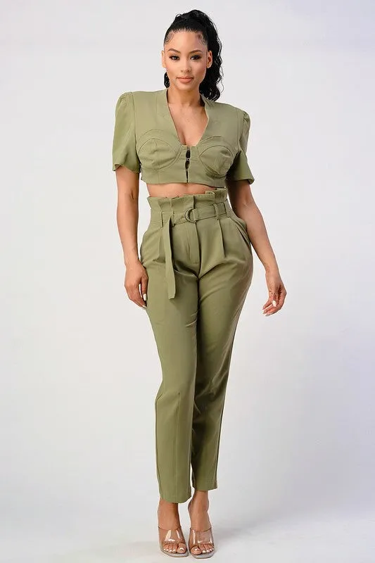 TEEK - OLIVE TWO PIECE PANT SET & BELT