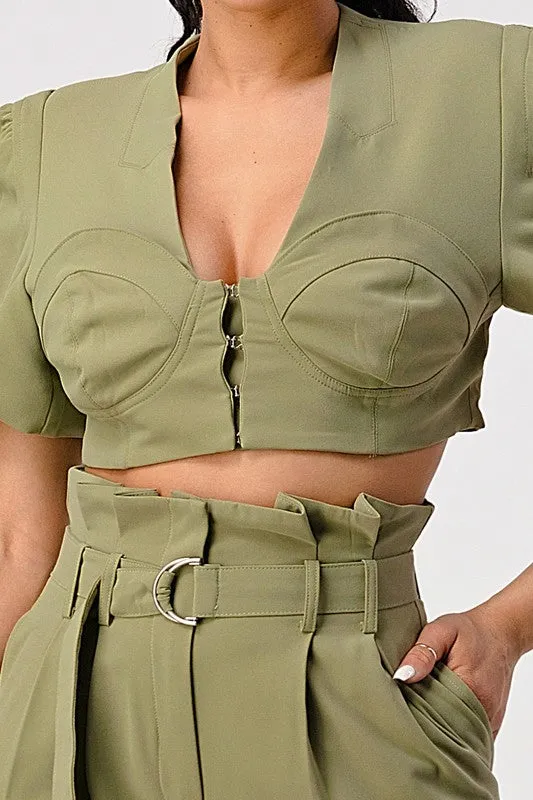 TEEK - OLIVE TWO PIECE PANT SET & BELT