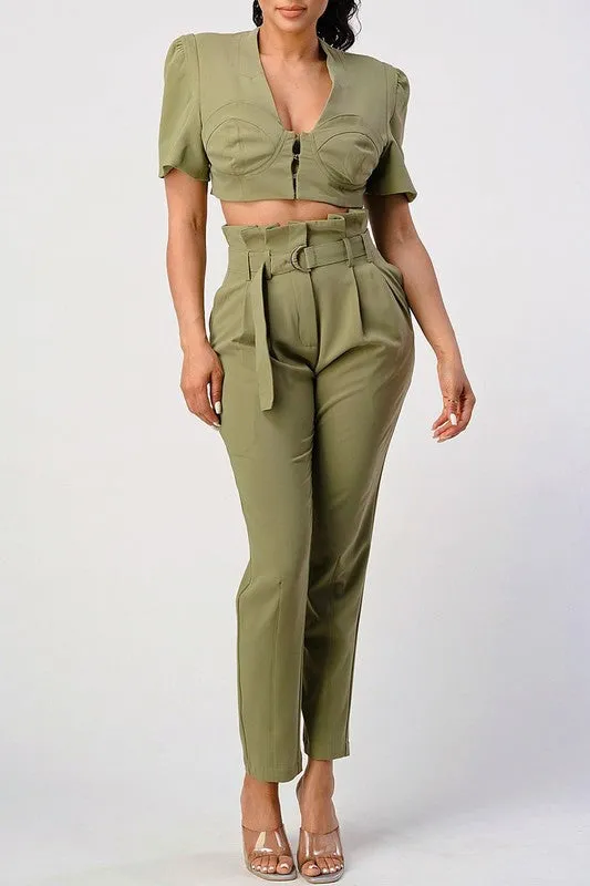 TEEK - OLIVE TWO PIECE PANT SET & BELT