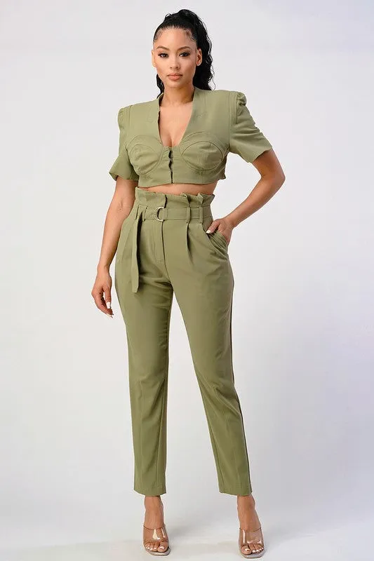 TEEK - OLIVE TWO PIECE PANT SET & BELT