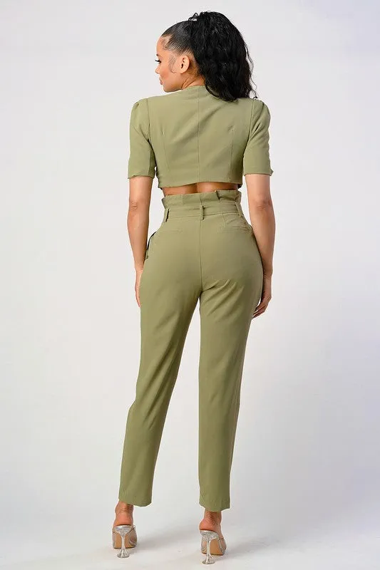 TEEK - OLIVE TWO PIECE PANT SET & BELT