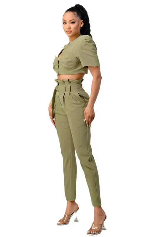 TEEK - OLIVE TWO PIECE PANT SET & BELT