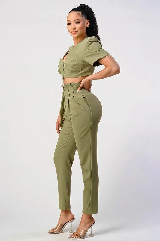 TEEK - OLIVE TWO PIECE PANT SET & BELT