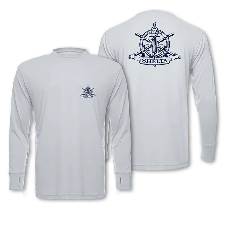 The Shelta L/S Travelr Crew Blue Seas in Pale Grey