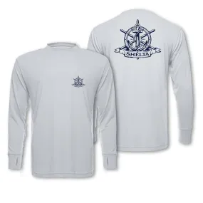 The Shelta L/S Travelr Crew Blue Seas in Pale Grey