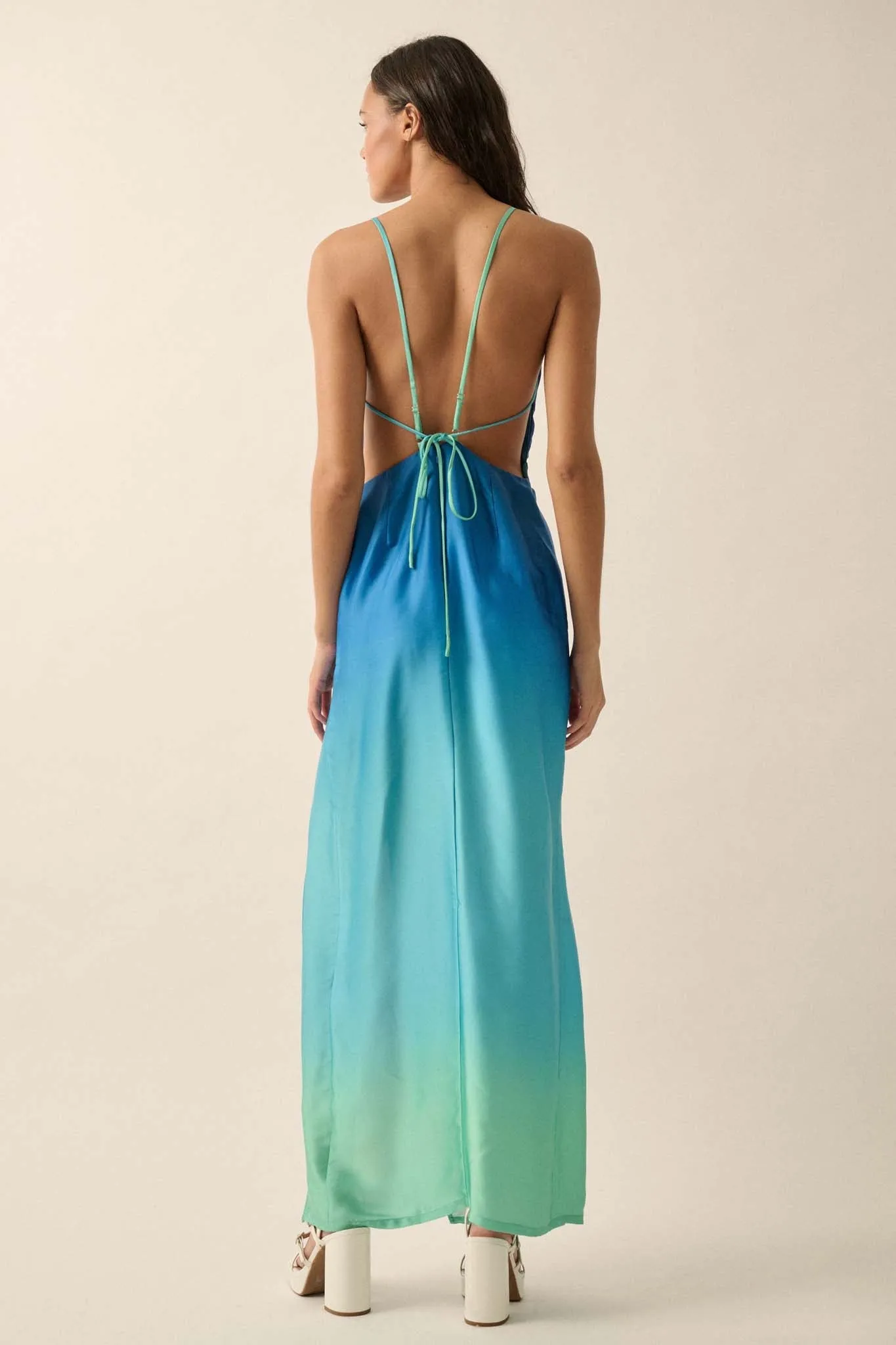 Throwing Shade Ombre Satin Open-Back Maxi Dress