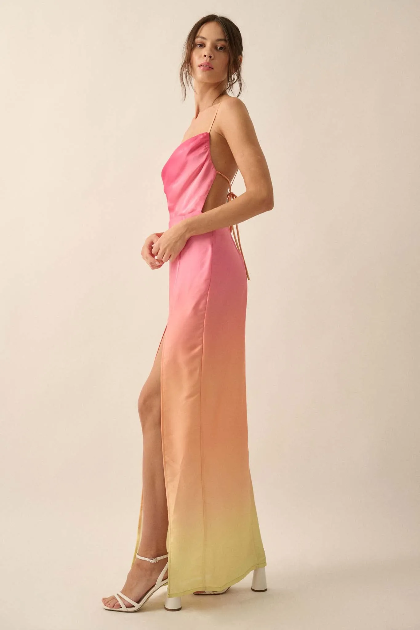 Throwing Shade Ombre Satin Open-Back Maxi Dress