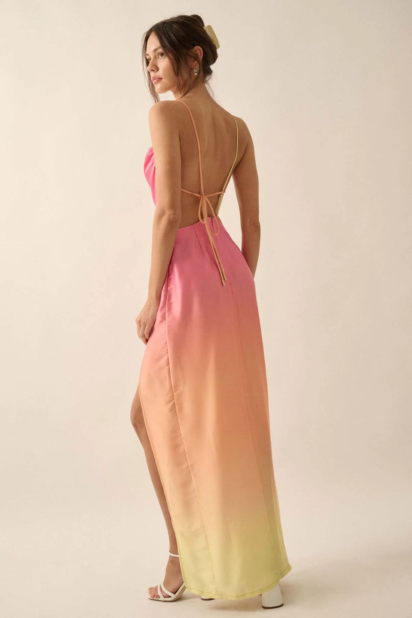 Throwing Shade Ombre Satin Open-Back Maxi Dress