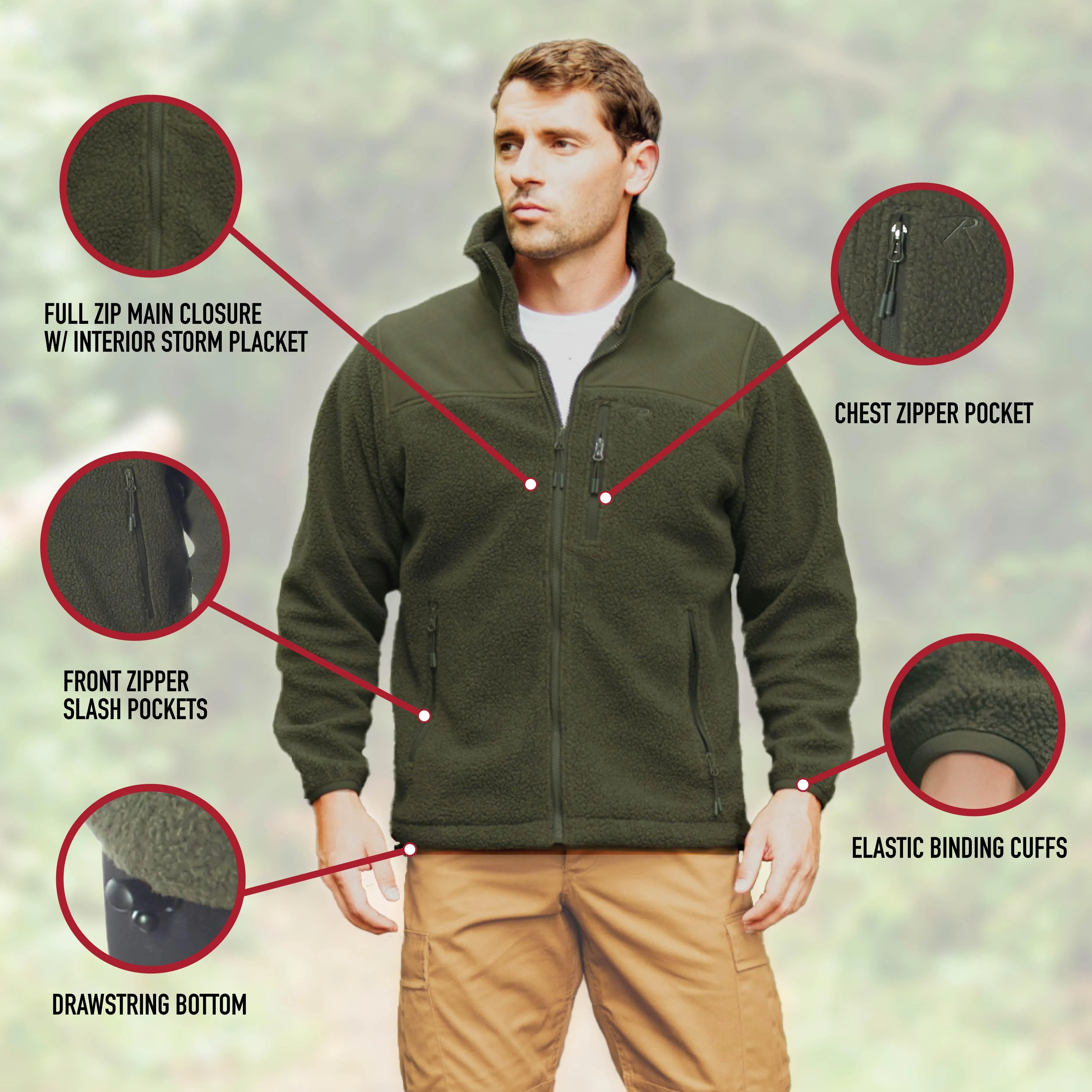 Trailsman Sherpa Fleece Jacket by Rothco (Black or Olive)