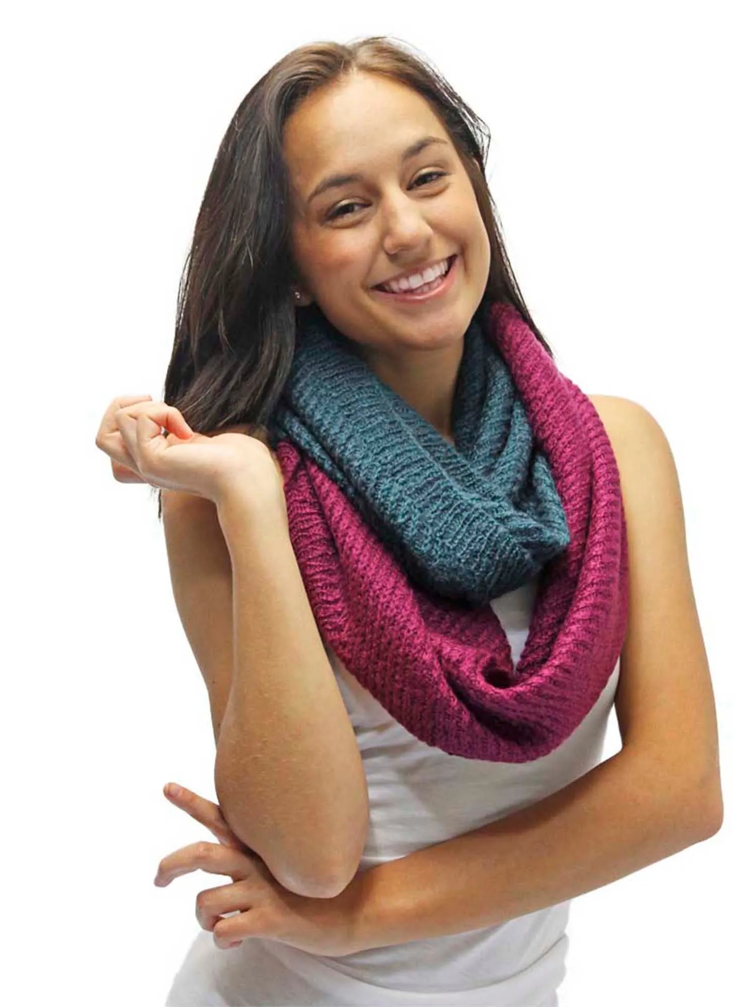 Two-Tone Ribbed Knit Infinity Scarf