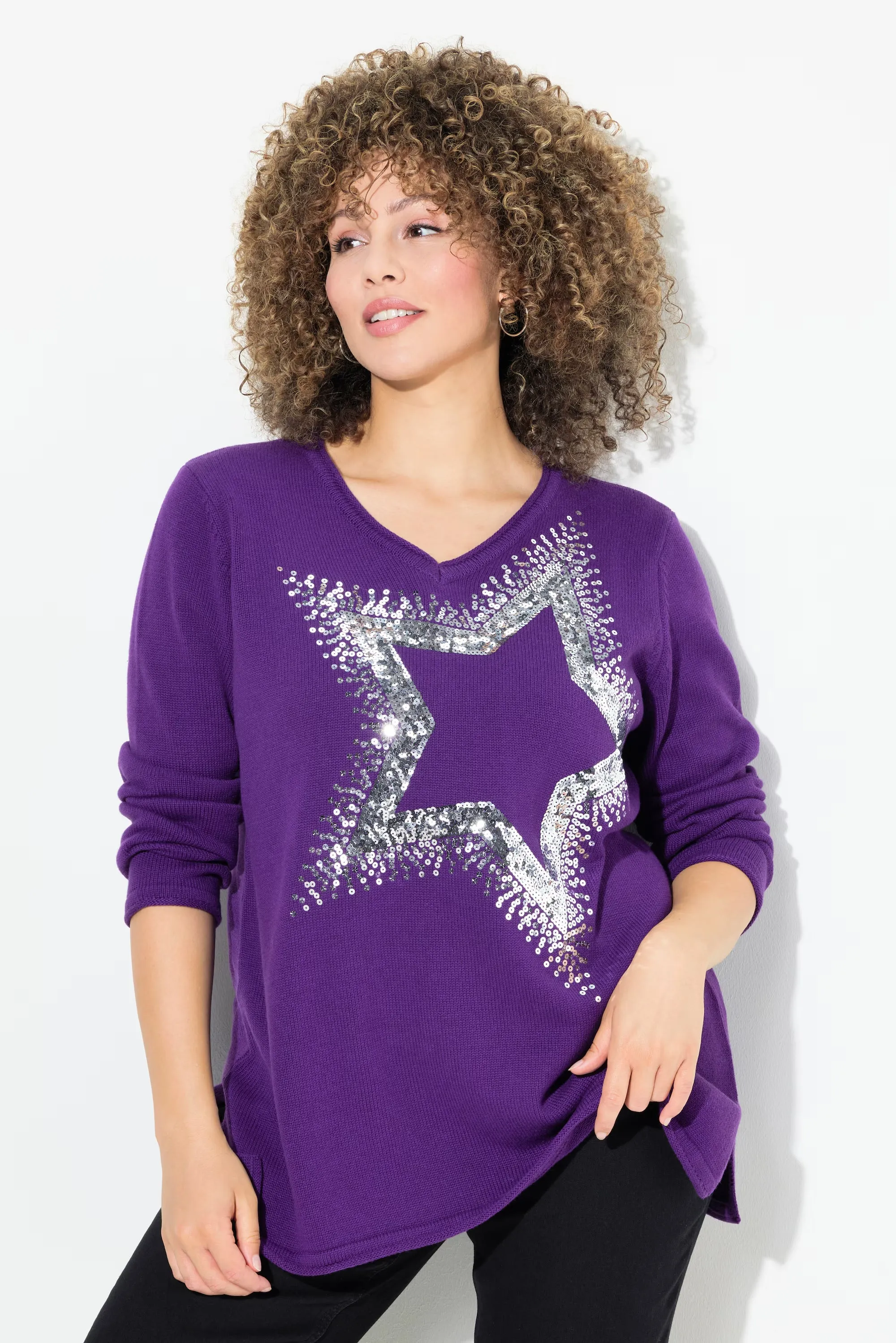 Ulla Popken Star Knit Jumper in Purple