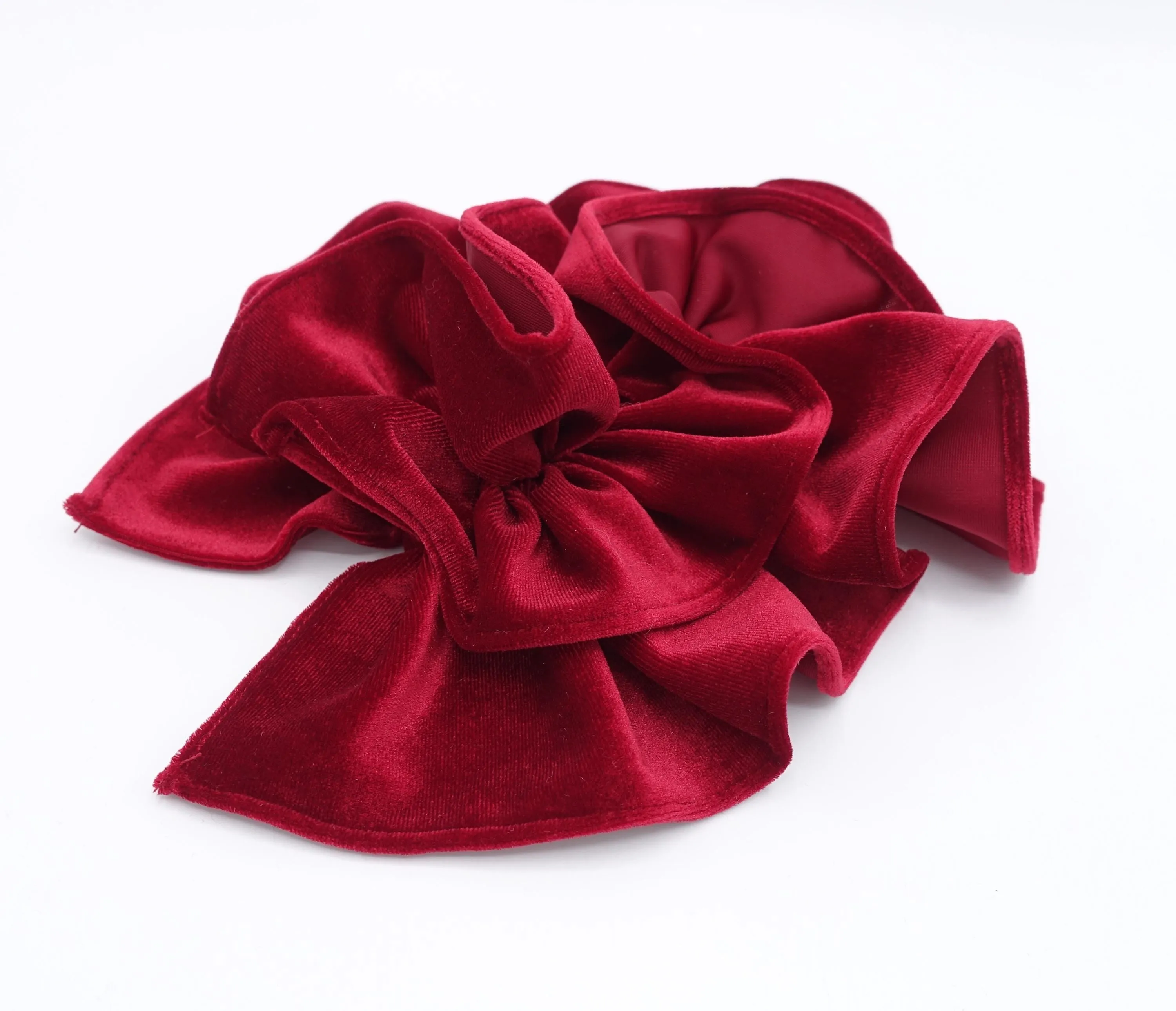 velvet ruffle bow barrette for women