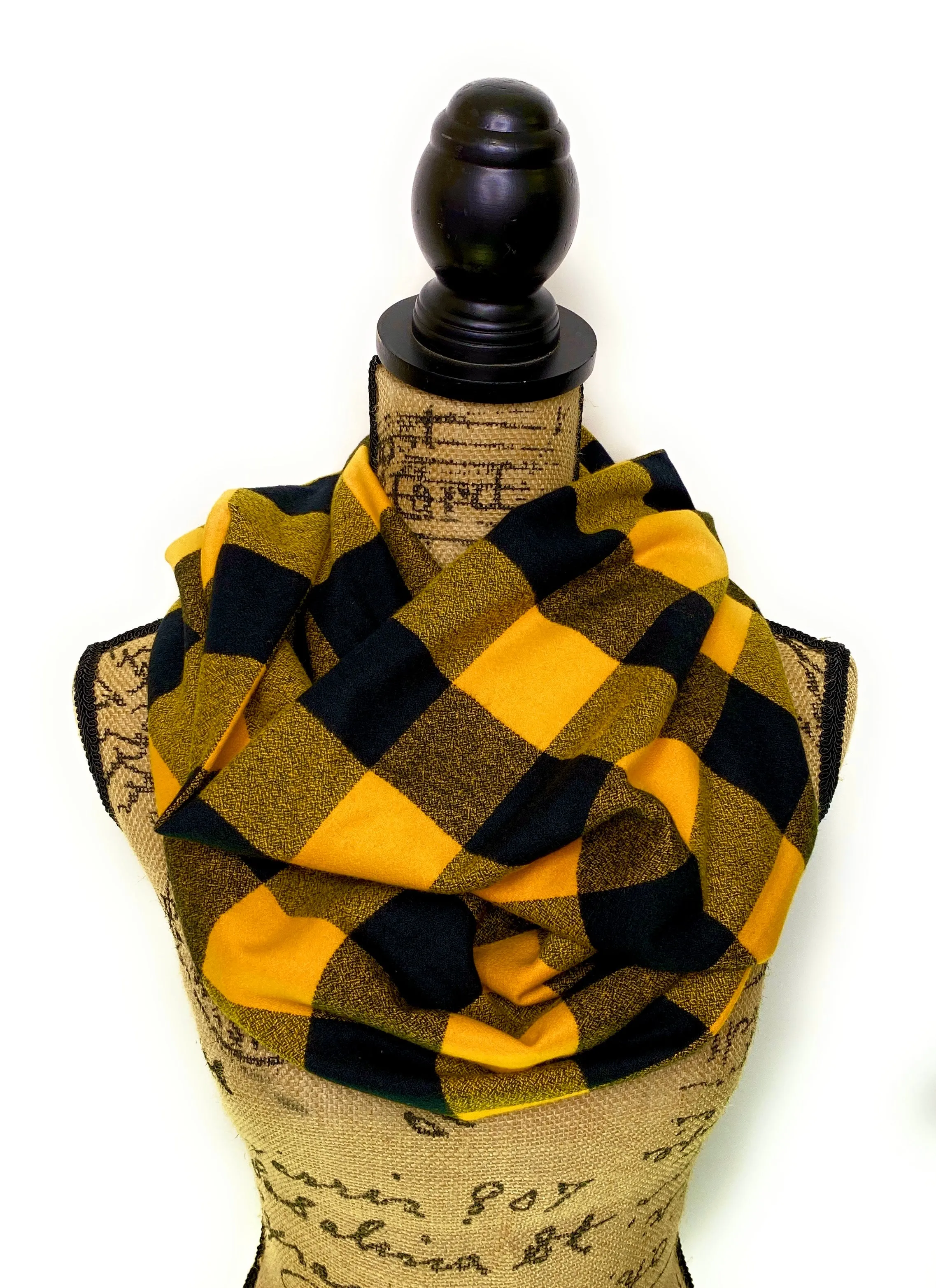 Vibrant Sunflower Yellow and Black Buffalo Luxe Collection Plaid Infinity and Blanket Scarves