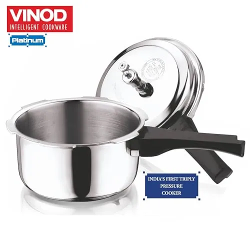 Vinod Platinum Triply Stainless Steel Pressure Cooker Outer Lid - 3 Litre | SAS Bottom Cooker | Induction and Gas Base Cooker | ISI and CE certified | 2 Years Warranty