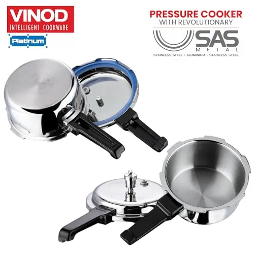 Vinod Platinum Triply Stainless Steel Pressure Cooker Outer Lid - 3 Litre | SAS Bottom Cooker | Induction and Gas Base Cooker | ISI and CE certified | 2 Years Warranty