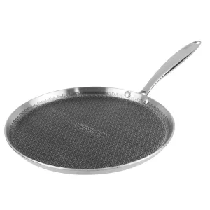 Vinod SAS Pro Platinum Triply Stainless Steel Dosa Tawa - 28 cm | 4.0 mm Thick | Hexa Design | Metal Spoon Friendly | Riveted Handle | Induction Base - 5 Year Warranty