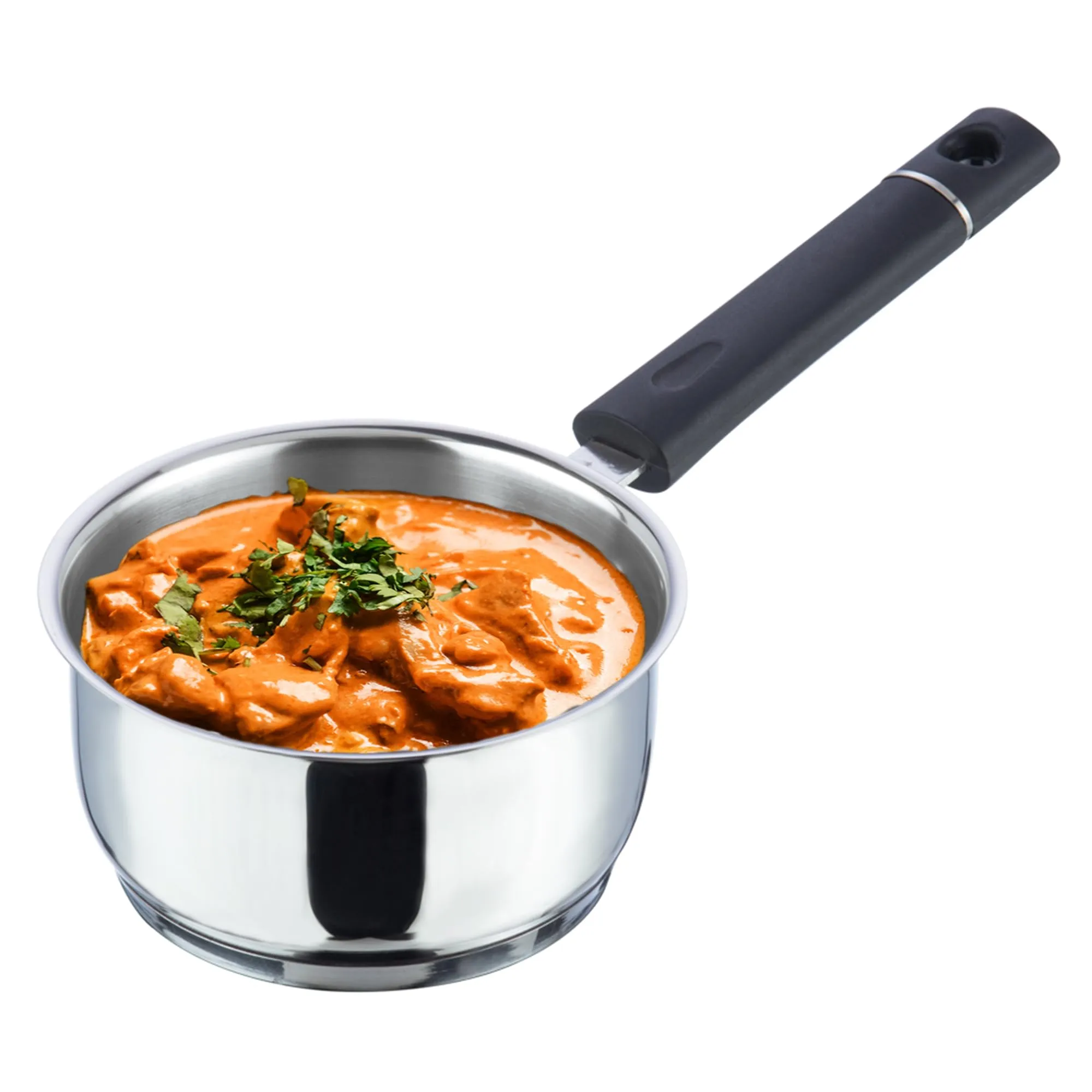 Vinod Tivoli Heavy Guage Stainless Steel Saucepan - 1.1 litre (14cm) | SAS Bottom | 2 Layer Extra Thick Aluminum Core | Induction and Gas Base | Bakelite Handle - 2 Year Warranty