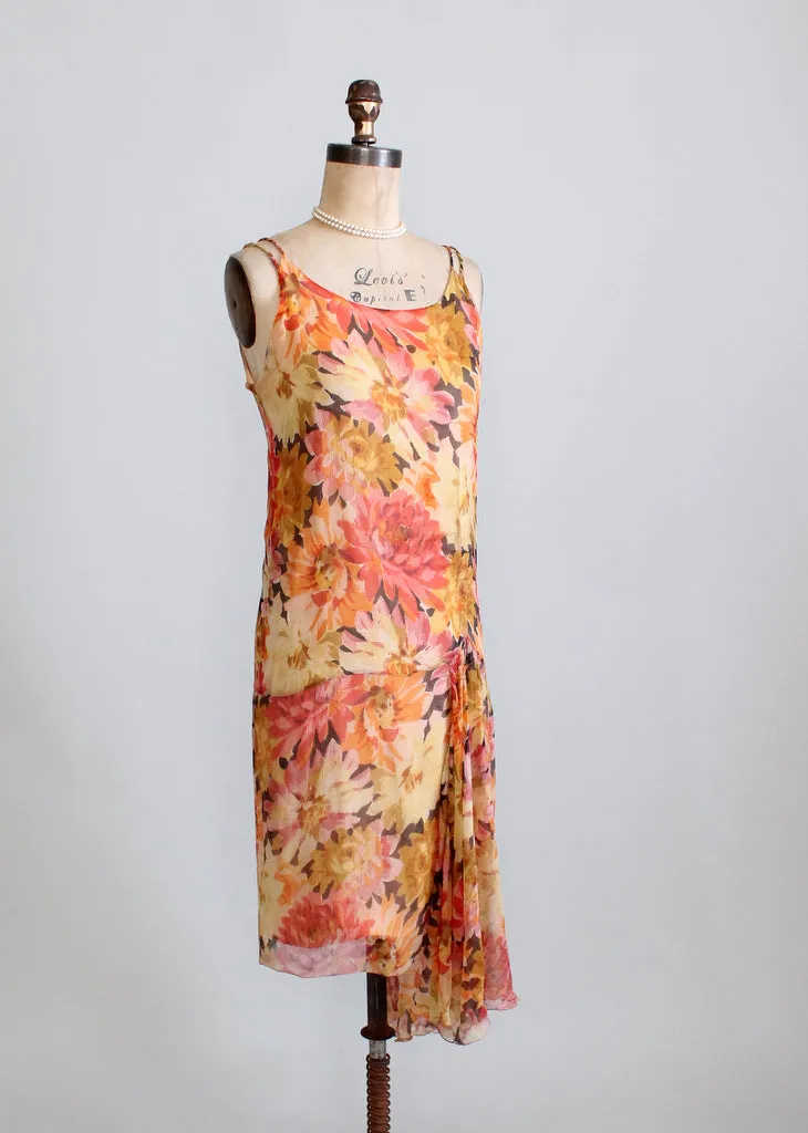 Vintage 1920s Floral Chiffon Flapper Dress