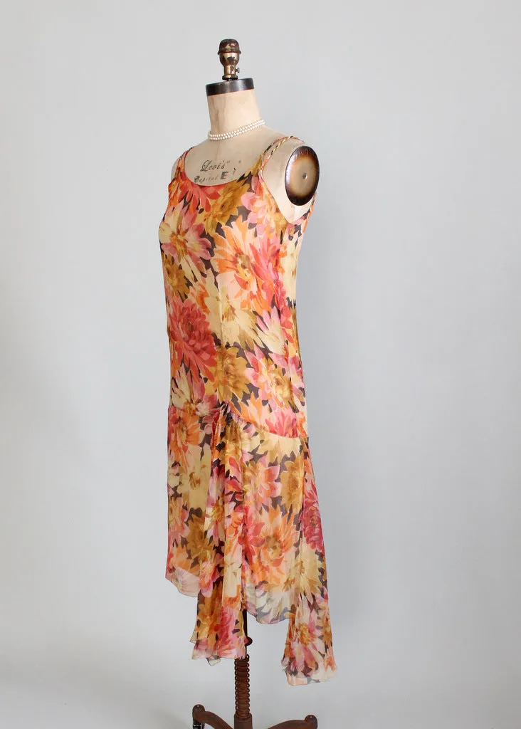 Vintage 1920s Floral Chiffon Flapper Dress