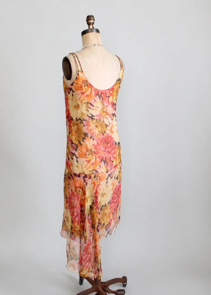 Vintage 1920s Floral Chiffon Flapper Dress