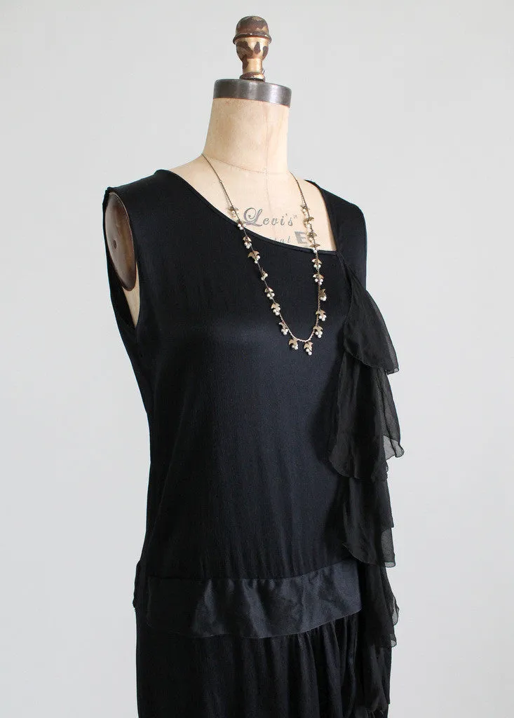 Vintage 1920s Silk Chiffon Waterfall Flapper Dress