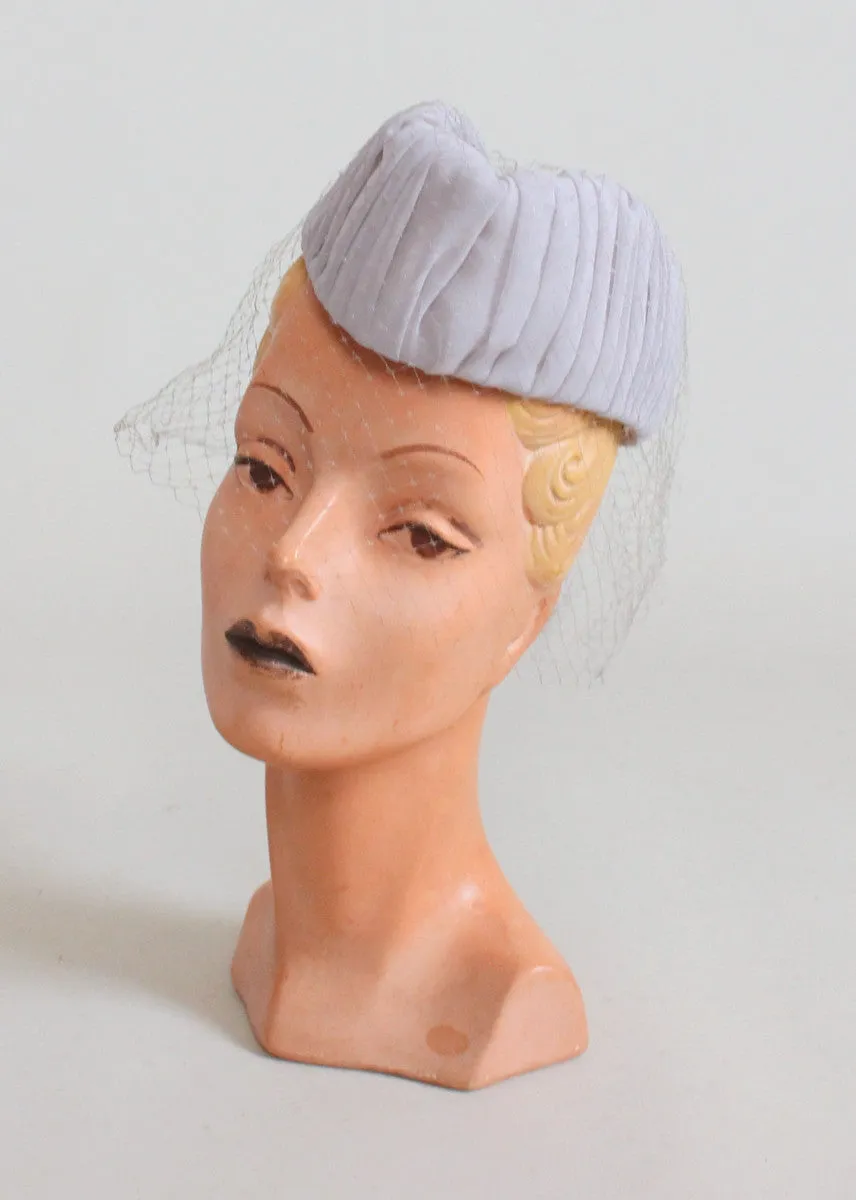 Vintage 1940s Grey Military Style Veiled Tilt Hat