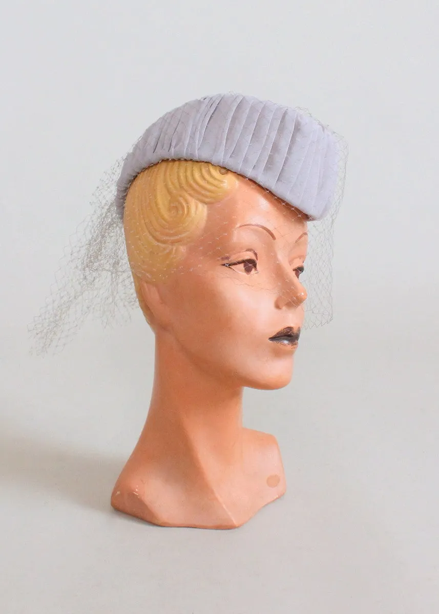 Vintage 1940s Grey Military Style Veiled Tilt Hat