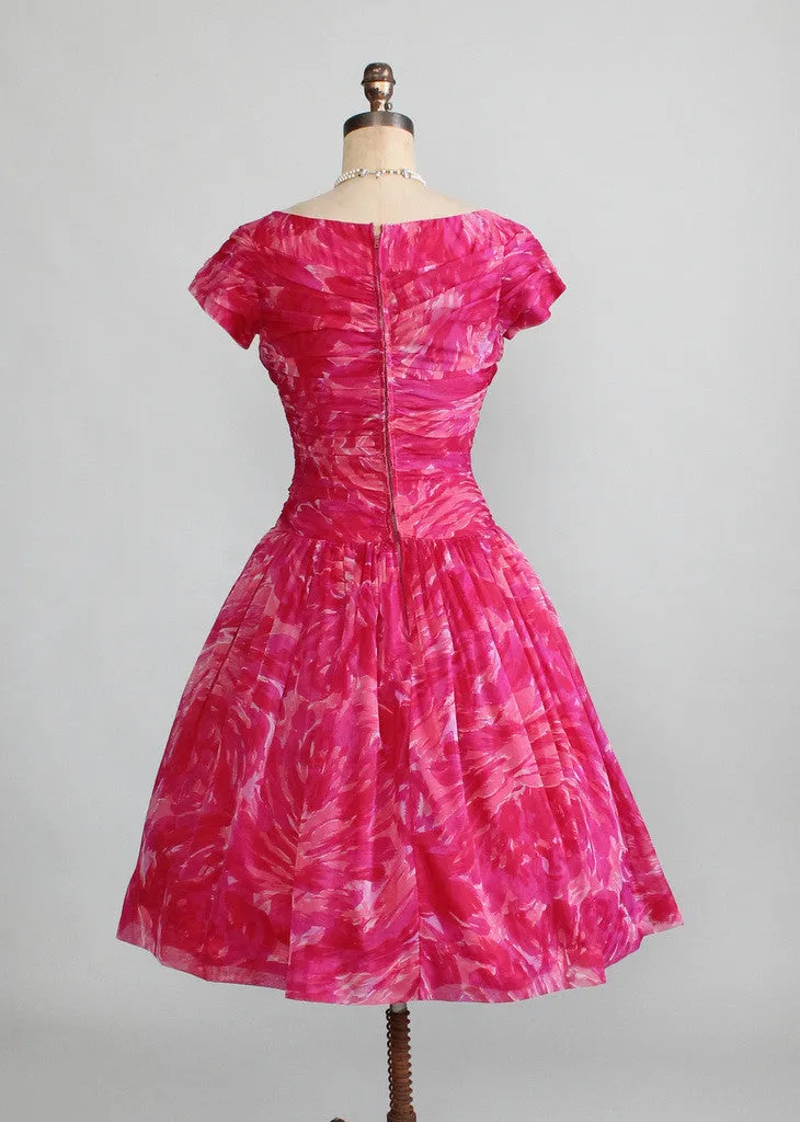 Vintage 1950s Pink Swirl Chiffon Party Dress