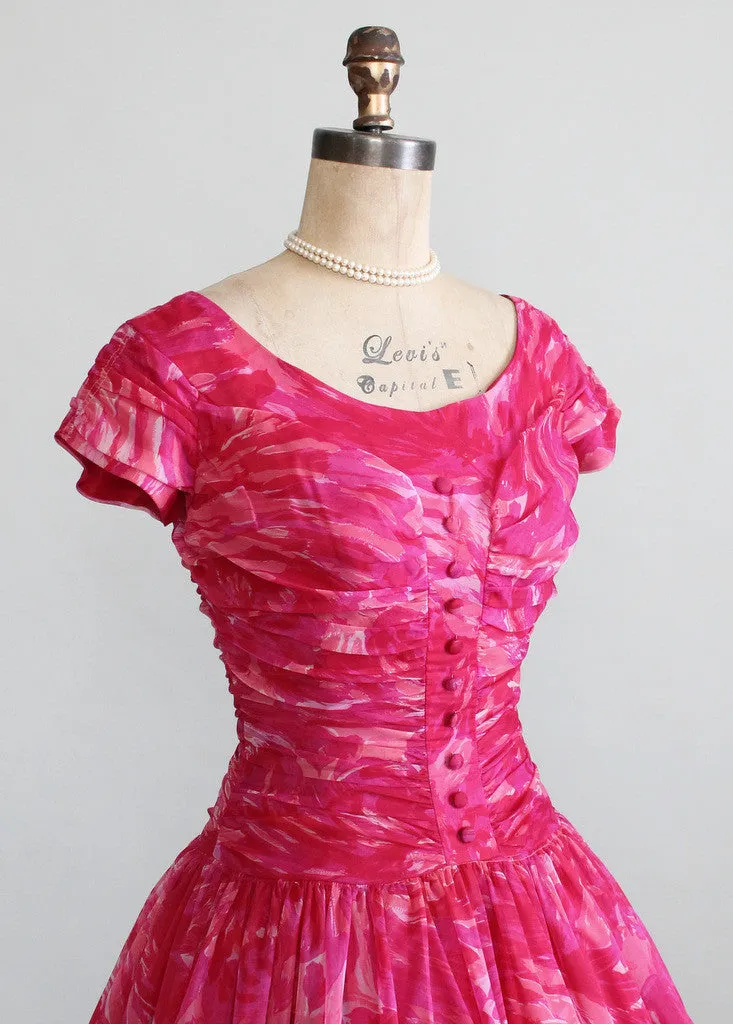 Vintage 1950s Pink Swirl Chiffon Party Dress