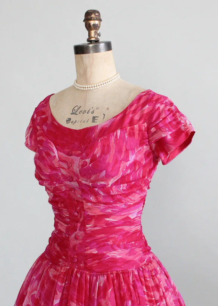 Vintage 1950s Pink Swirl Chiffon Party Dress