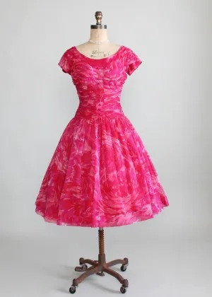 Vintage 1950s Pink Swirl Chiffon Party Dress