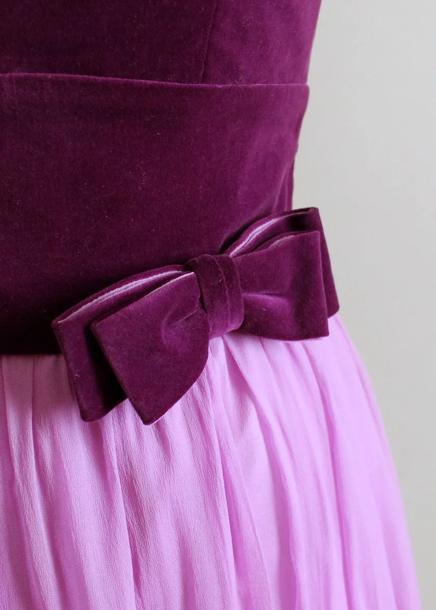 Vintage 1960s Emma Domb Purple Velvet and Chiffon Party Dress