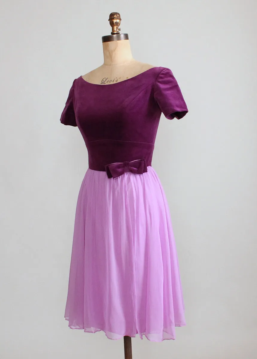 Vintage 1960s Emma Domb Purple Velvet and Chiffon Party Dress